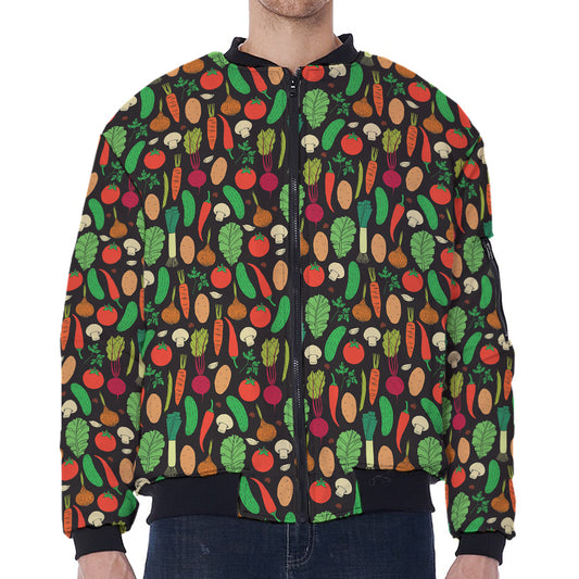 Cute Vegan Pattern Print Zip Sleeve Bomber Jacket