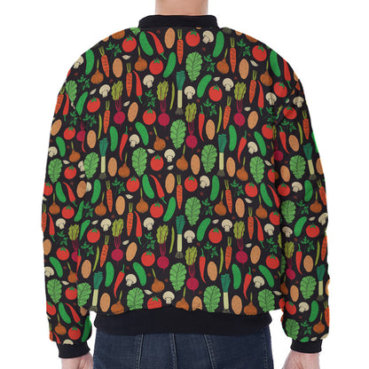 Cute Vegan Pattern Print Zip Sleeve Bomber Jacket