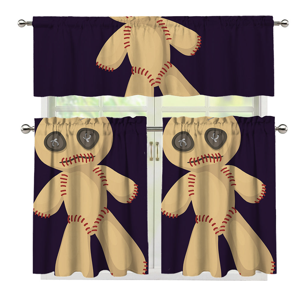 Cute Voodoo Doll Print 3 Piece Kitchen Curtains