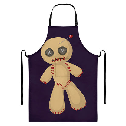 Cute Voodoo Doll Print Bib Apron With Pocket