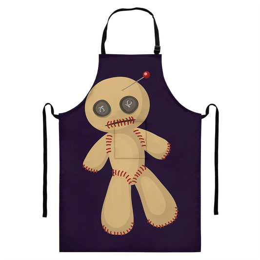 Cute Voodoo Doll Print Bib Apron With Pocket