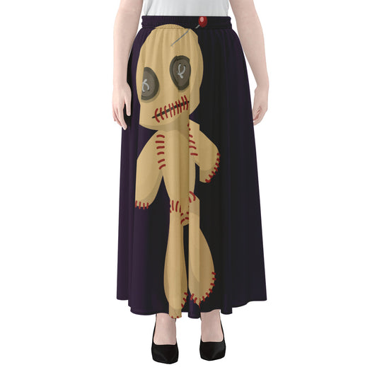 Cute Voodoo Doll Print Chiffon Maxi Skirt
