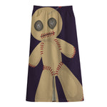 Cute Voodoo Doll Print Cotton Front Slit Maxi Skirt