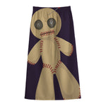 Cute Voodoo Doll Print Cotton Front Slit Maxi Skirt