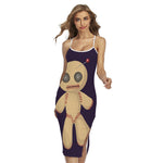 Cute Voodoo Doll Print Cross Back Cami Dress