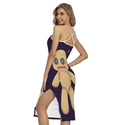 Cute Voodoo Doll Print Cross Back Cami Dress