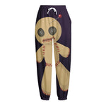 Cute Voodoo Doll Print Fleece Lined Knit Pants