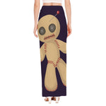 Cute Voodoo Doll Print High Slit Maxi Skirt