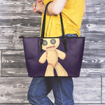 Cute Voodoo Doll Print Leather Tote Bag