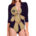 Cute Voodoo Doll Print Long Sleeve Swimsuit