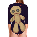 Cute Voodoo Doll Print Long Sleeve Swimsuit