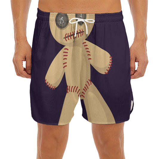 Cute Voodoo Doll Print Men's Split Running Shorts