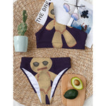 Cute Voodoo Doll Print One Shoulder Bikini Top