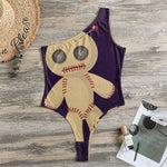 Cute Voodoo Doll Print One Shoulder Bodysuit
