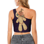 Cute Voodoo Doll Print One Shoulder Crop Top