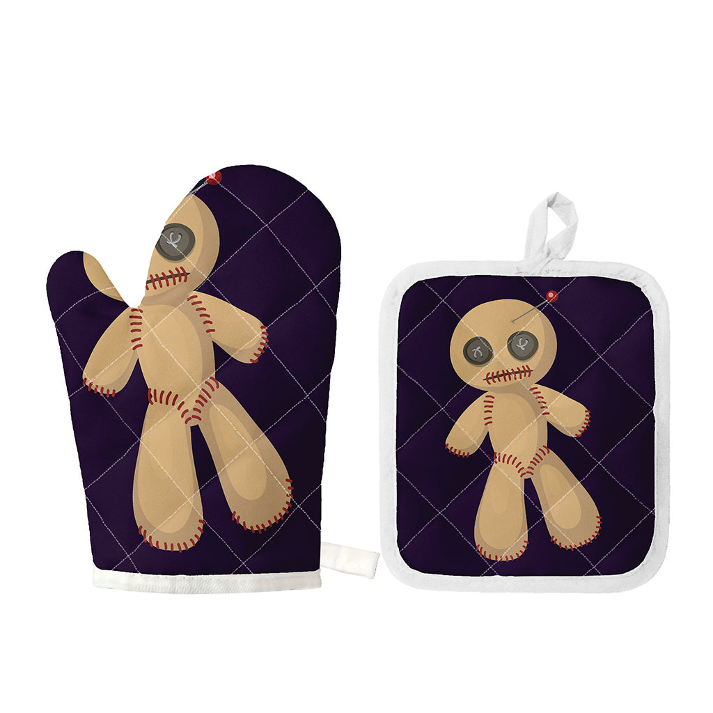 Cute Voodoo Doll Print Oven Mitt And Pot Holder Set