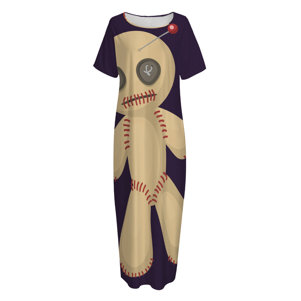 Cute Voodoo Doll Print Short Sleeve Long Nightdress