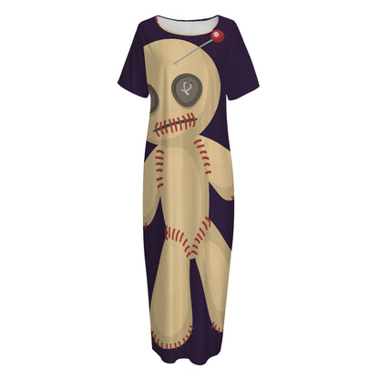 Cute Voodoo Doll Print Short Sleeve Long Nightdress
