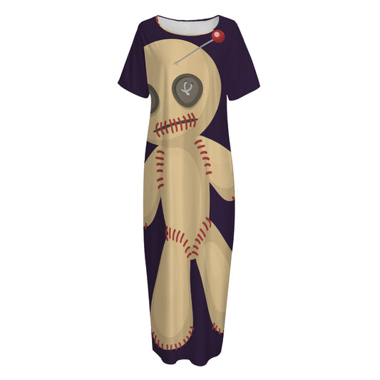 Cute Voodoo Doll Print Short Sleeve Long Nightdress