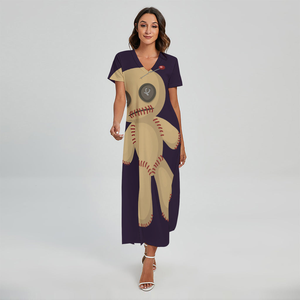 Cute Voodoo Doll Print Short Sleeve Maxi Dress