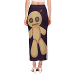 Cute Voodoo Doll Print Side Slit Maxi Skirt