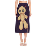 Cute Voodoo Doll Print Side Slit Midi Skirt