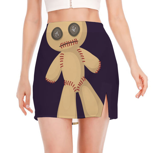 Cute Voodoo Doll Print Side Slit Mini Skirt