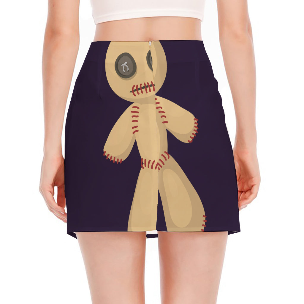 Cute Voodoo Doll Print Side Slit Mini Skirt
