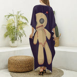 Cute Voodoo Doll Print Silk V-Neck Kaftan Dress