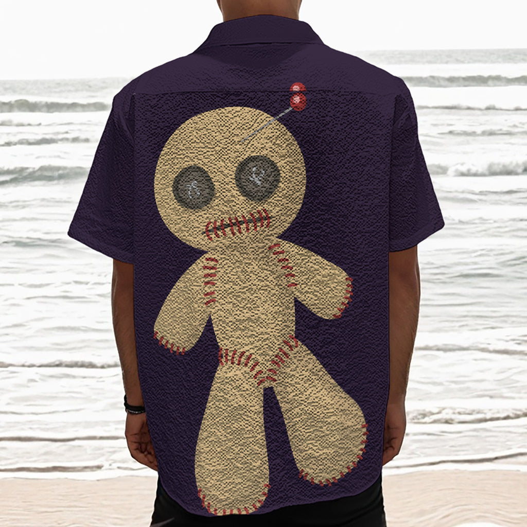 Cute Voodoo Doll Print Textured Short Sleeve Shirt