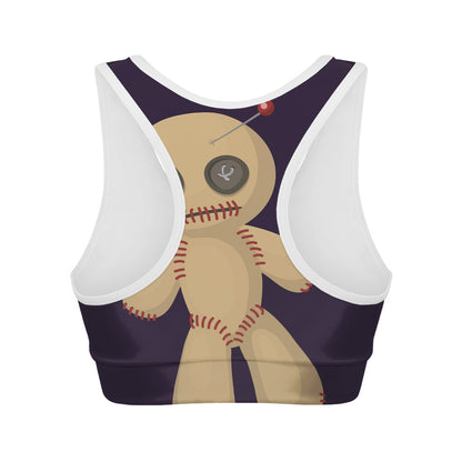 Cute Voodoo Doll Print Women's Sports Bra