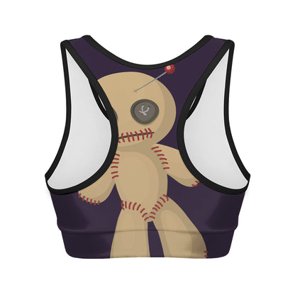 Cute Voodoo Doll Print Women's Sports Bra