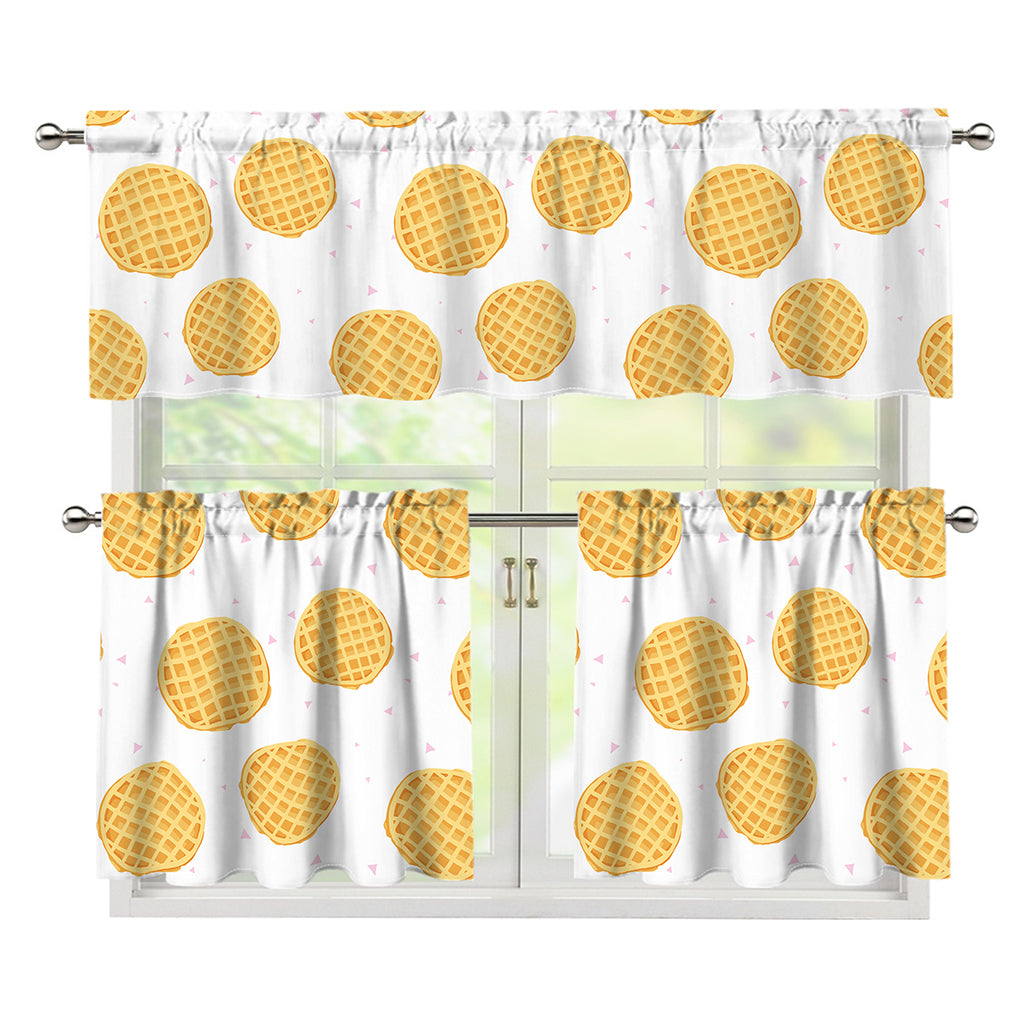 Cute Waffle Pattern Print 3 Piece Kitchen Curtains