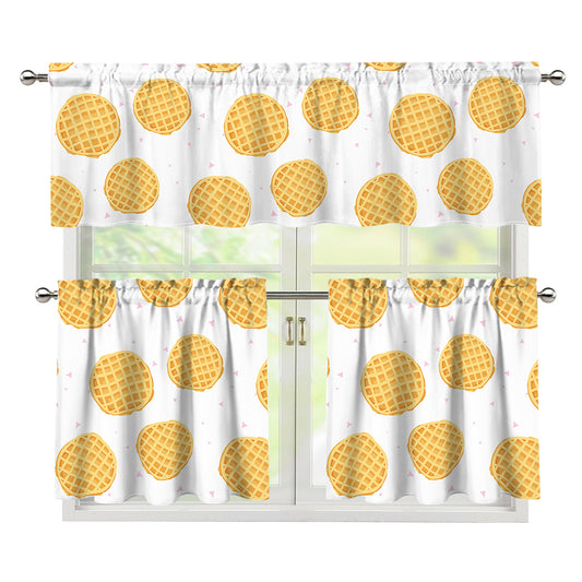 Cute Waffle Pattern Print 3 Piece Kitchen Curtains
