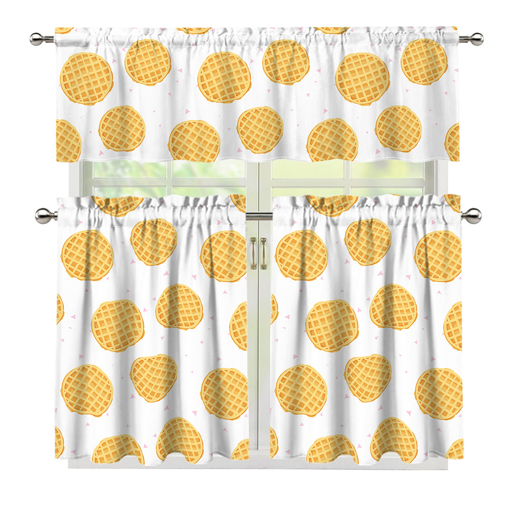 Cute Waffle Pattern Print 3 Piece Kitchen Curtains