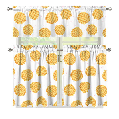 Cute Waffle Pattern Print 3 Piece Kitchen Curtains