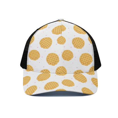 Cute Waffle Pattern Print Black Mesh Trucker Cap