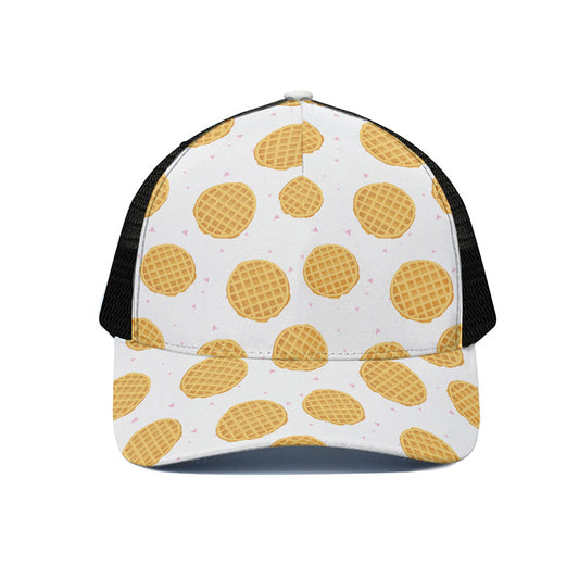 Cute Waffle Pattern Print Black Mesh Trucker Cap