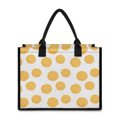Cute Waffle Pattern Print Canvas Tote Bag