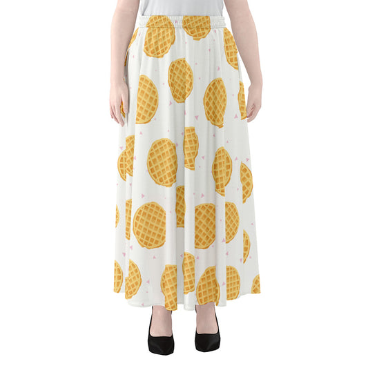 Cute Waffle Pattern Print Chiffon Maxi Skirt