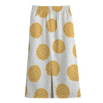 Cute Waffle Pattern Print Cotton Front Slit Maxi Skirt