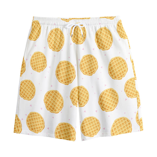Cute Waffle Pattern Print Cotton Shorts
