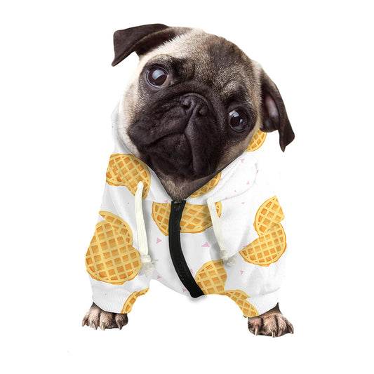 Cute Waffle Pattern Print Dog Zip Up Hoodie