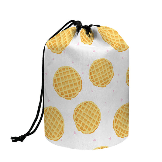 Cute Waffle Pattern Print Drawstring Makeup Bag