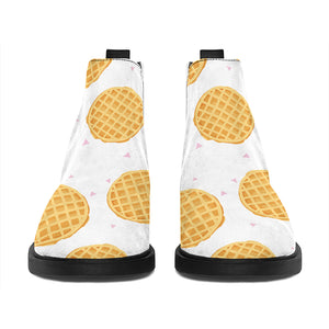 Cute Waffle Pattern Print Flat Ankle Boots