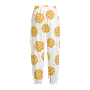 Cute Waffle Pattern Print Fleece Lined Knit Pants