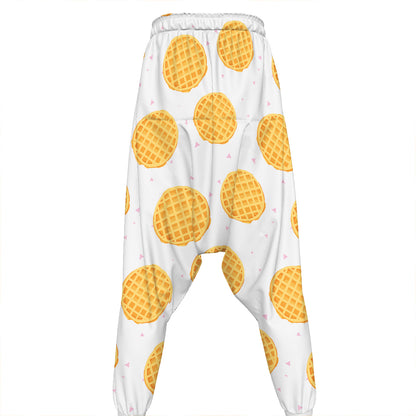 Cute Waffle Pattern Print Hammer Pants