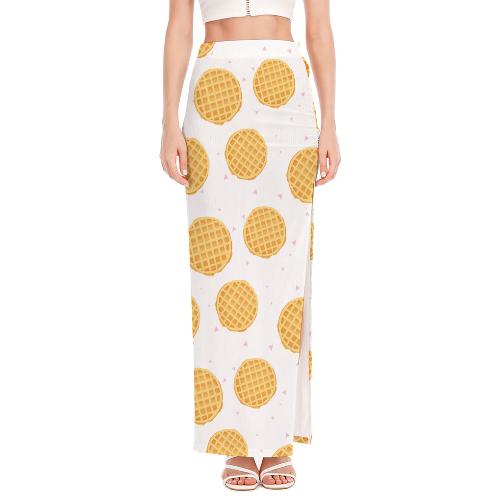 Cute Waffle Pattern Print High Slit Maxi Skirt