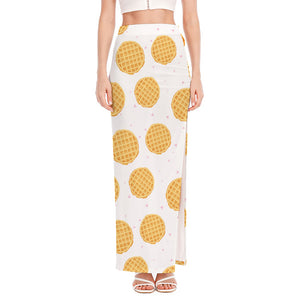 Cute Waffle Pattern Print High Slit Maxi Skirt