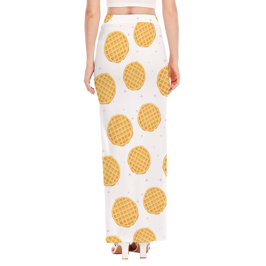 Cute Waffle Pattern Print High Slit Maxi Skirt